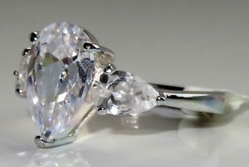 Jewellery Kingdom Ladies Pear Three Stone Cz Anniversary Sterling Silver Past Present Ring - Jewelry Rings - British D'sire