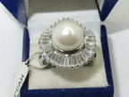 Jewellery Kingdom Ladies Pearl Baguettes Cream Cocktail Statement Sparkling Rhodium Ring - Rings - British D'sire