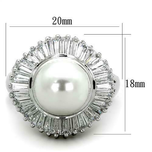 Jewellery Kingdom Ladies Pearl Baguettes Cream Cocktail Statement Sparkling Rhodium Ring - Rings - British D'sire