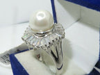 Jewellery Kingdom Ladies Pearl Baguettes Cream Cocktail Statement Sparkling Rhodium Ring - Rings - British D'sire
