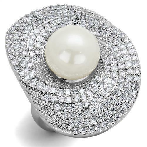 Jewellery Kingdom Ladies Pearl Cocktail Rhodium Ring (Silver) - Rings - British D'sire Main image