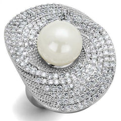 Jewellery Kingdom Ladies Pearl Cocktail Rhodium Ring (Silver) - Rings - British D'sire