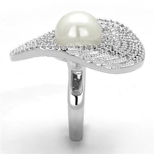 Jewellery Kingdom Ladies Pearl Cocktail Rhodium Ring (Silver) - Rings - British D'sire