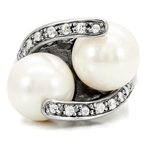 Jewellery Kingdom Ladies Pearl Cream Cubic Zirconia Stainless Steel Cocktail Statement Ring (Silver) Secondary image