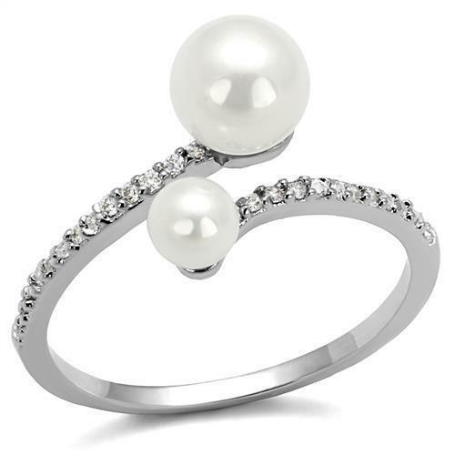 Jewellery Kingdom Ladies Pearl Cz Elegant Stainless Steel White Ring - Jewelry Rings - British D'sire Main image