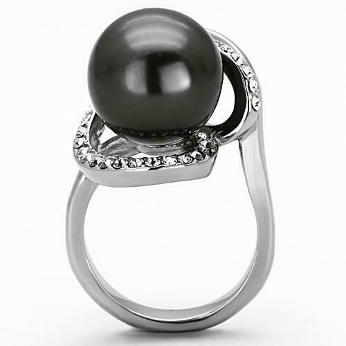 Jewellery Kingdom Ladies Pearl Grey Cocktail Stainless Steel CZ Statement Orbit Ring (Silver) Secondary image