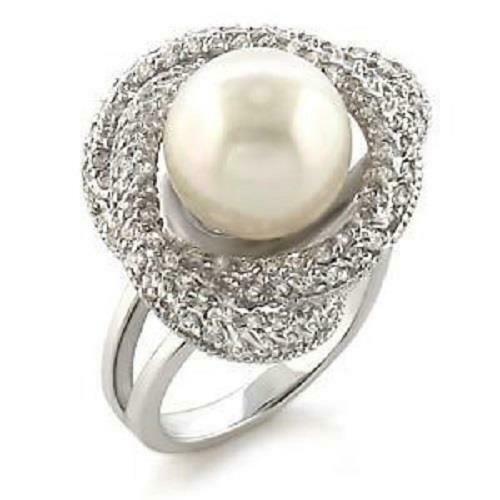 Jewellery Kingdom Ladies Pearl Ring Cocktail Fresh Water Cream Pave Cz Statement Ladies - Jewelry Rings - British D'sire Main image