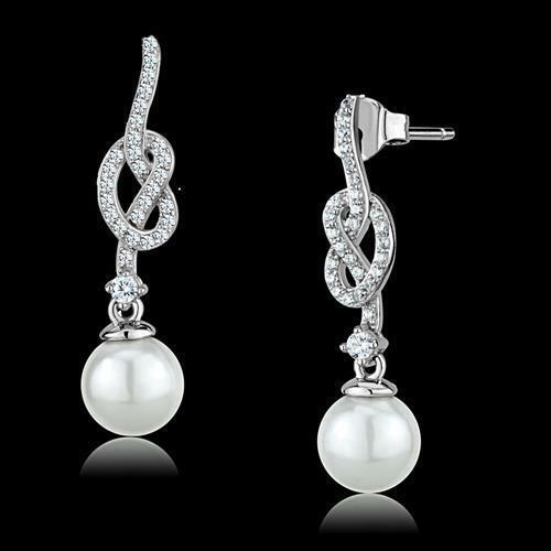 Jewellery Kingdom Ladies Pearl Sterling Silver Dangle Drop Knott Elegant Cz Handmade Earrings - Earrings - British D'sire