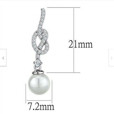Jewellery Kingdom Ladies Pearl Sterling Silver Dangle Drop Knott Elegant Cz Handmade Earrings - Earrings - British D'sire
