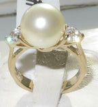 Jewellery Kingdom Ladies Pearl Three Stone Cz Cream 18kt Steel Dress Pretty Ring (Gold) - Jewelry Rings - British D'sire