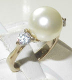 Jewellery Kingdom Ladies Pearl Three Stone Cz Cream 18kt Steel Dress Pretty Ring (Gold) - Jewelry Rings - British D'sire