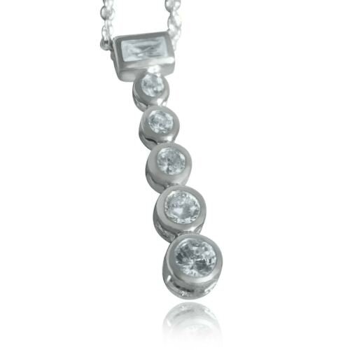 Jewellery Kingdom Ladies Pendant Sterling Silver 16inch Cz Chain Bezel Necklace - Necklaces & Pendants - British D'sire Main image