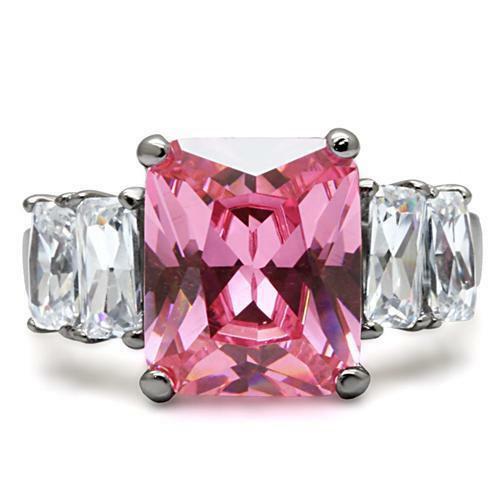 Jewellery Kingdom Ladies Pink Emerald Cut Cz Clear Stainless Steel Cubic Zirconia Ring Secondary image