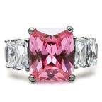 Jewellery Kingdom Ladies Pink Emerald Cut Cz Clear Stainless Steel Cubic Zirconia Ring - Jewelry Rings - British D'sire