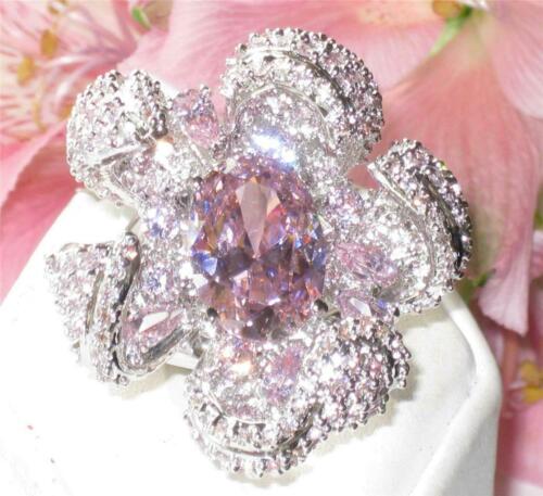 Jewellery Kingdom Ladies Pink Ring Cocktail Huge Cz Sapphire Flower Statement Secondary image