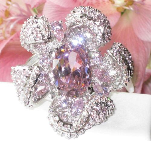 Jewellery Kingdom Ladies Pink Ring Cocktail Huge Cz Sapphire Flower Statement - Jewelry Rings - British D'sire Main image
