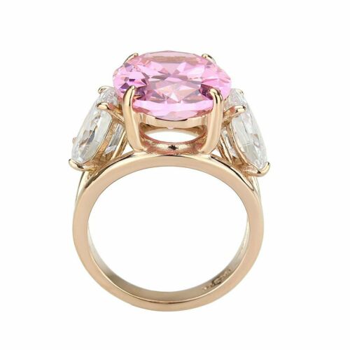 Jewellery Kingdom Ladies Pink Ring Oval Round Rose Gold Three Stone Cz Cocktail Big Steel Secondary image