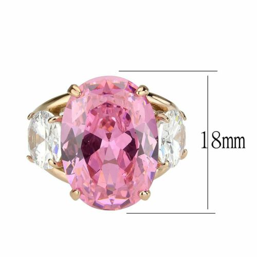 Jewellery Kingdom Ladies Pink Ring Oval Round Rose Gold Three Stone Cz Cocktail Big Steel - Jewelry Rings - British D'sire Main image
