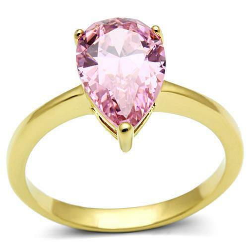 Jewellery Kingdom Ladies Pink Sapphire Cz Cubic Zirconia Steel 3 Carat Ring (Gold) - Jewelry Rings - British D'sire Main image
