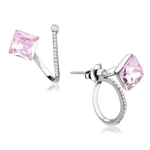 Jewellery Kingdom Ladies Pink Sapphire Cz Princess Cut Stainless Steel Twist Hoop Earrings - Earrings - British D'sire
