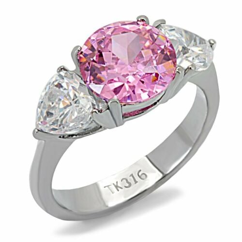 Jewellery Kingdom Ladies Pink Sapphire Three Stone Stainless Steel Ring - Rings - British D'sire Main image
