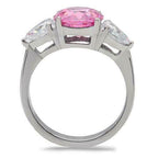 Jewellery Kingdom Ladies Pink Sapphire Three Stone Stainless Steel Ring - Rings - British D'sire