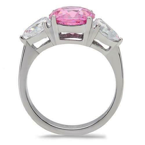 Jewellery Kingdom Ladies Pink Sapphire Three Stone Stainless Steel Ring - Rings - British D'sire