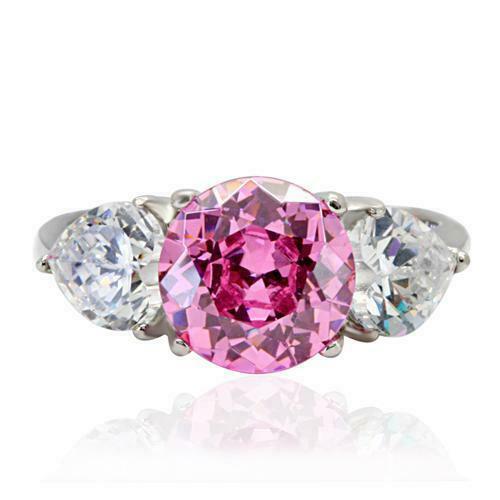 Jewellery Kingdom Ladies Pink Sapphire Three Stone Stainless Steel Ring - Rings - British D'sire