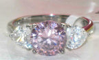 Jewellery Kingdom Ladies Pink Sapphire Three Stone Stainless Steel Ring - Rings - British D'sire