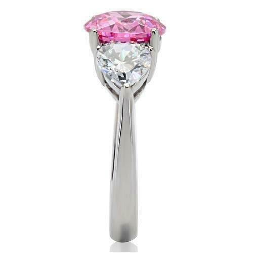 Jewellery Kingdom Ladies Pink Sapphire Three Stone Stainless Steel Ring - Rings - British D'sire