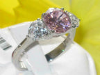 Jewellery Kingdom Ladies Pink Sapphire Three Stone Stainless Steel Ring - Rings - British D'sire