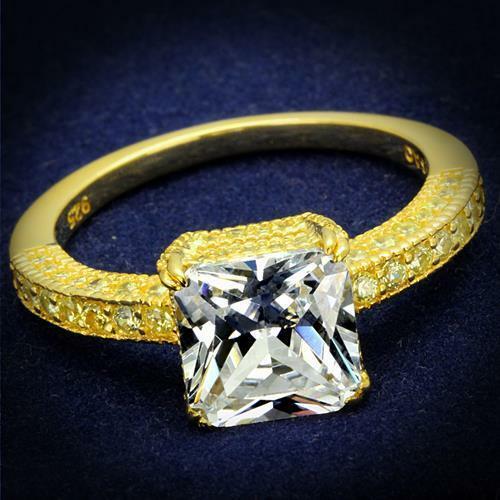 Jewellery Kingdom Ladies Princess 18kt Cz 3.67ct Sterling Silver Square Engagement Ring (Gold) - Jewelry Rings - British D'sire