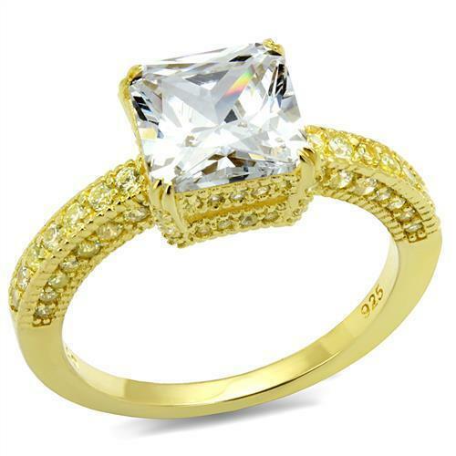 Jewellery Kingdom Ladies Princess 18kt Cz 3.67ct Sterling Silver Square Engagement Ring (Gold) - Jewelry Rings - British D'sire Main image