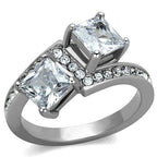 Jewellery Kingdom Ladies Princess 3 Carat Double Square Simulated Diamonds Stainless Steel Ring - Jewelry Rings - British D'sire