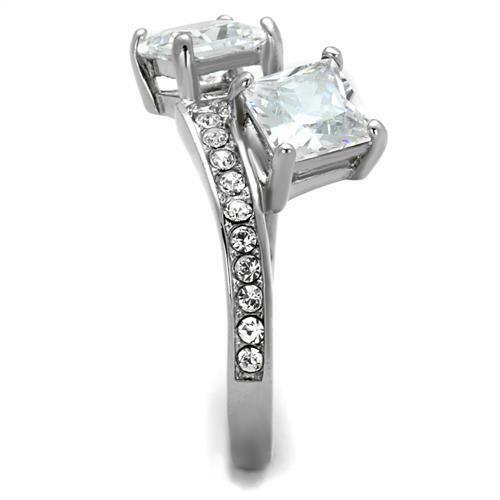 Jewellery Kingdom Ladies Princess 3 Carat Double Square Simulated Diamonds Stainless Steel Ring - Jewelry Rings - British D'sire