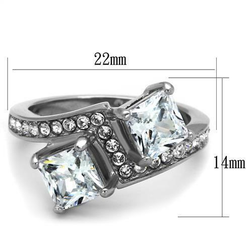 Jewellery Kingdom Ladies Princess 3 Carat Double Square Simulated Diamonds Stainless Steel Ring - Jewelry Rings - British D'sire