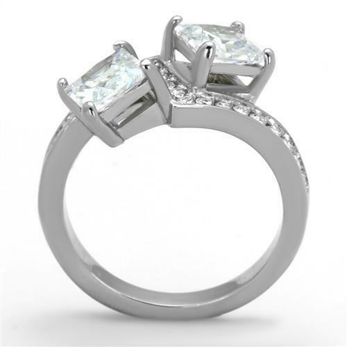 Jewellery Kingdom Ladies Princess 3 Carat Double Square Simulated Diamonds Stainless Steel Ring - Jewelry Rings - British D'sire