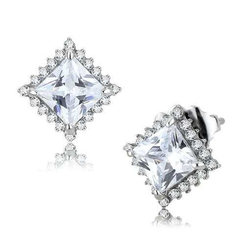 Jewellery Kingdom Ladies Princess 3 Carat Solitaire Stainless Steel Stud Earrings (Silver) - Earrings - British D'sire Main image