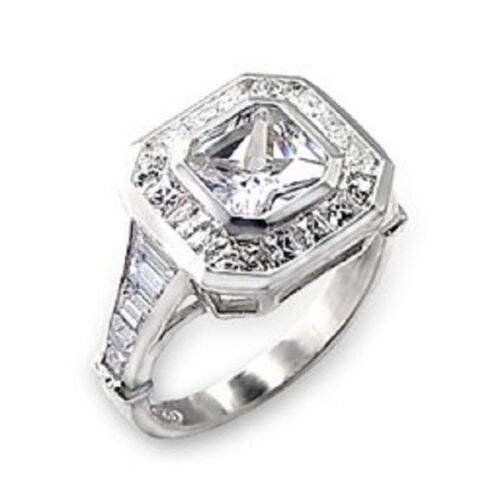 Jewellery Kingdom Ladies Princess Baguette Rhodium Bezel Super Sparkling Ring (Silver) - Jewelry Rings - British D'sire Main image