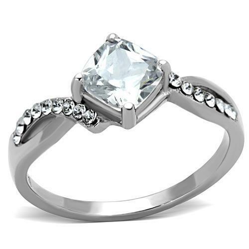 Jewellery Kingdom Ladies Princess Cubic Zirconia Dress Stainless Steel Ring (Silver) - Jewelry Rings - British D'sire Main image