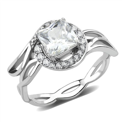 Jewellery Kingdom Ladies Princess Cubic Zirconia Square Accents Stainless Steel 2 Carat Square Ring (Silver) - Jewelry Rings - British D'sire Main image
