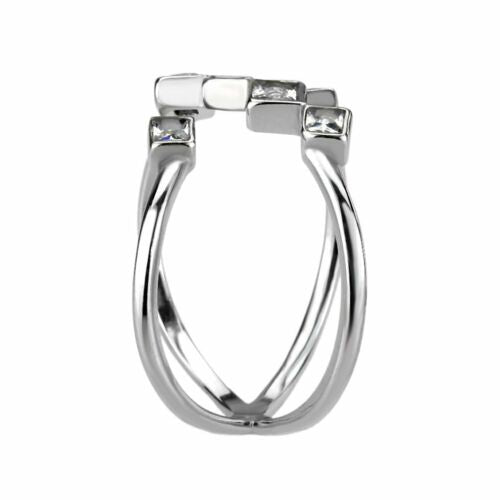 Jewellery Kingdom Ladies Princess Cut Band Cubic Zirconia Ring (Silver) - Rings - British D'sire