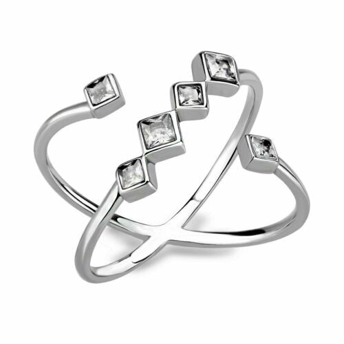 Jewellery Kingdom Ladies Princess Cut Band Cubic Zirconia Ring (Silver) - Rings - British D'sire