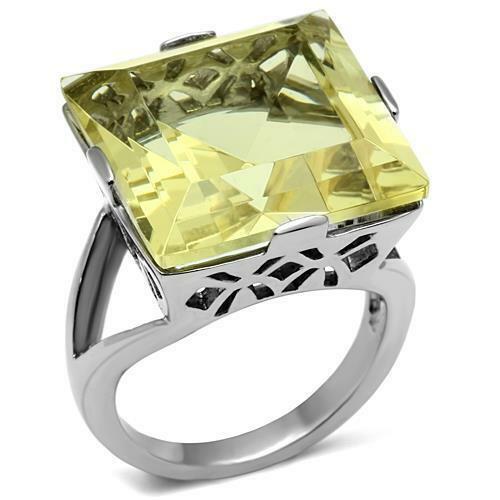 Jewellery Kingdom Ladies Princess Cut Citrine Cocktail 16K Stainless Steel Ring - Rings - British D'sire Main image