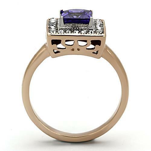 Jewellery Kingdom Ladies Princess Cut Cubic Zirconia Square Tanzanite Ring (Rose Gold) - Jewelry Rings - British D'sire Main image