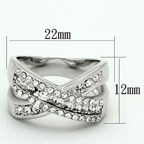 Jewellery Kingdom Ladies Princess Cut Pave Band Cubic Zirconia Rhodium Crossover Ring Secondary image