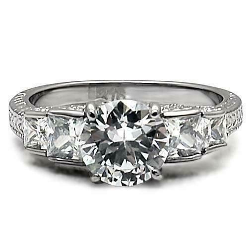 Jewellery Kingdom Ladies Princess Cut Round Cubic Zirconia Steel Anniversary Silver Ring - Jewelry Rings - British D'sire