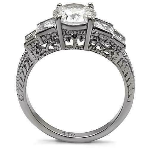 Jewellery Kingdom Ladies Princess Cut Round Cubic Zirconia Steel Anniversary Silver Ring - Jewelry Rings - British D'sire