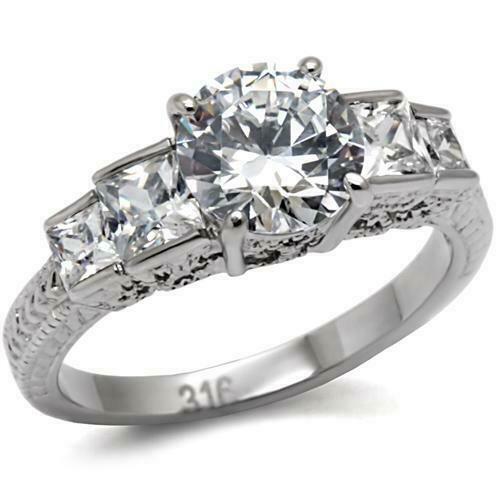 Jewellery Kingdom Ladies Princess Cut Round Cubic Zirconia Steel Anniversary Silver Ring - Jewelry Rings - British D'sire
