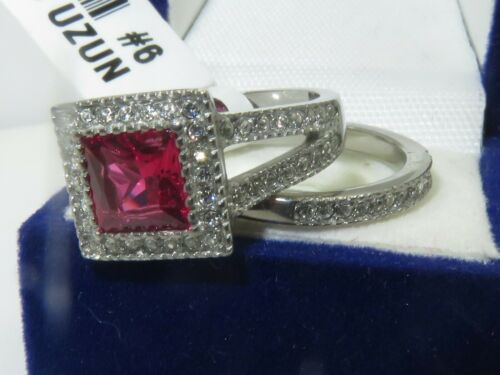 Jewellery Kingdom Ladies Princess Cut Ruby Set Engagement Wedding Band Stainless Steel Ring - Jewelry Rings - British D'sire